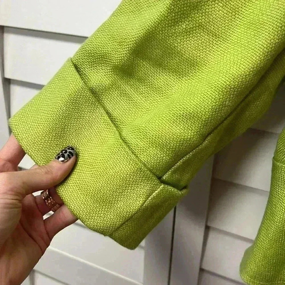 Luii 100% Linen 3/4 Cuffed Sleeve Perplum Blazer Size Medium Lime Green - Picture 5 of 8